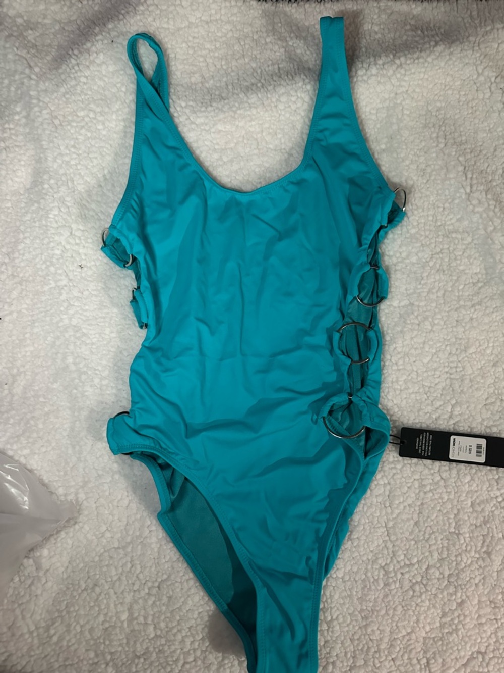 Fashion Nova Teal One-Piece Swimsuit with Side Ring Accents